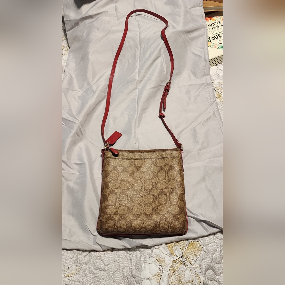 Coach Brown and Red Crossbody Bag